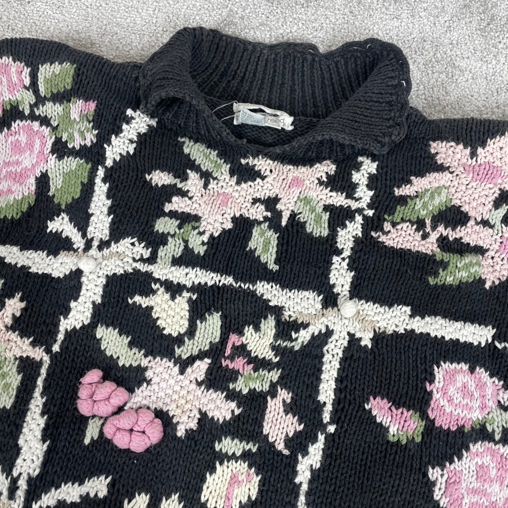 Jennifer‎ Reed Sweater Womens Large Floral Chunky Knit Vintage Grandma